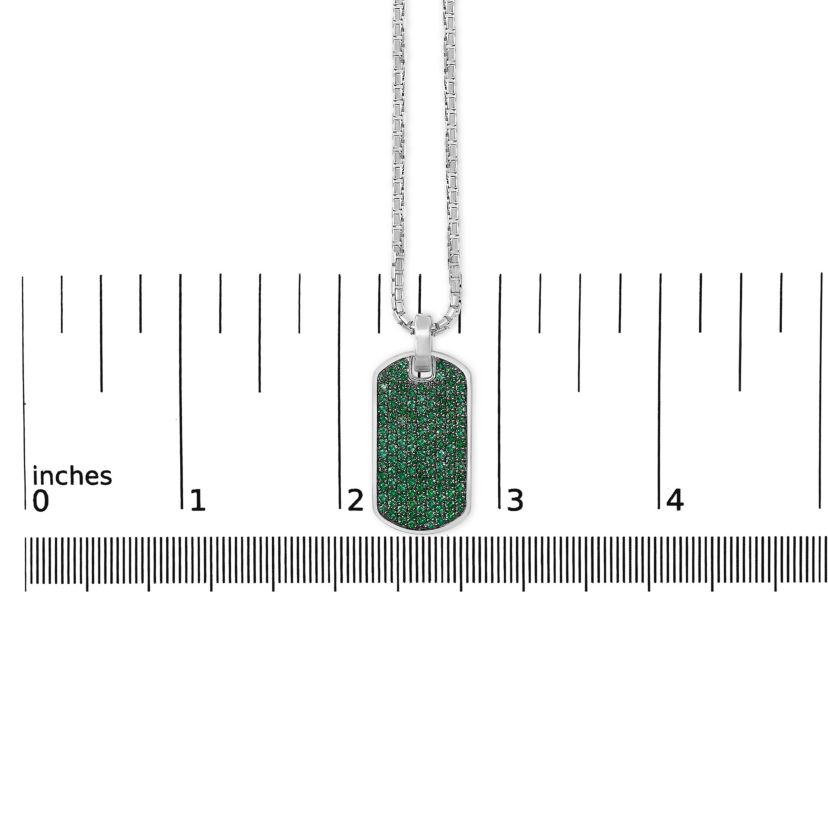 Lab Created Mens Silver Created Green Emerald Dog Tag Pendant Necklace - 22" Inches