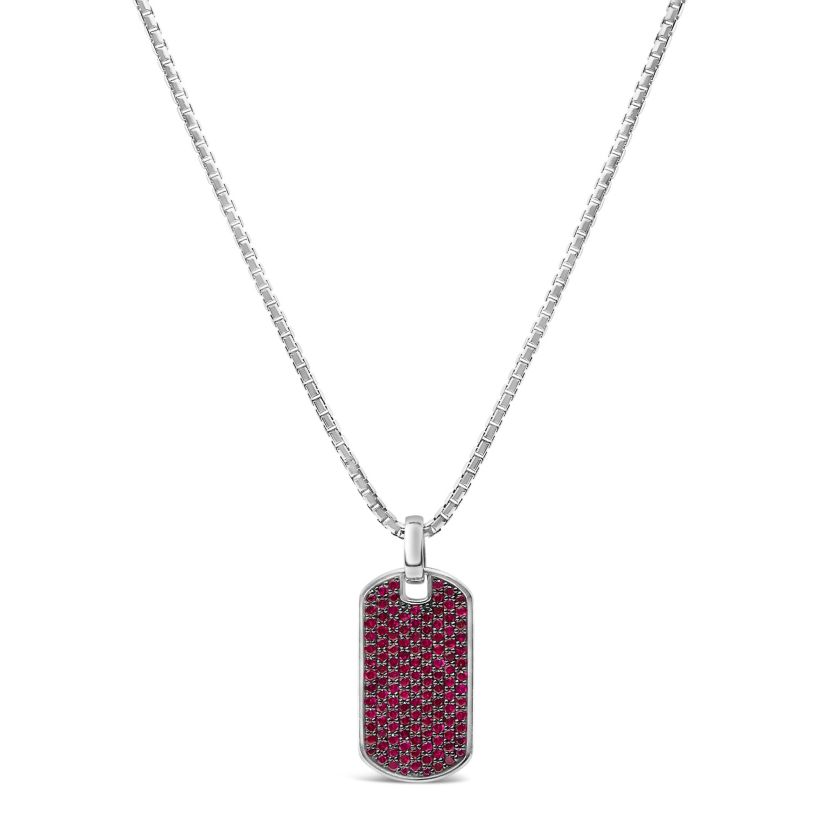 Lab Created Mens .925 Sterling Silver Created Red Ruby Dog Tag Pendant Necklace - 22" Inches