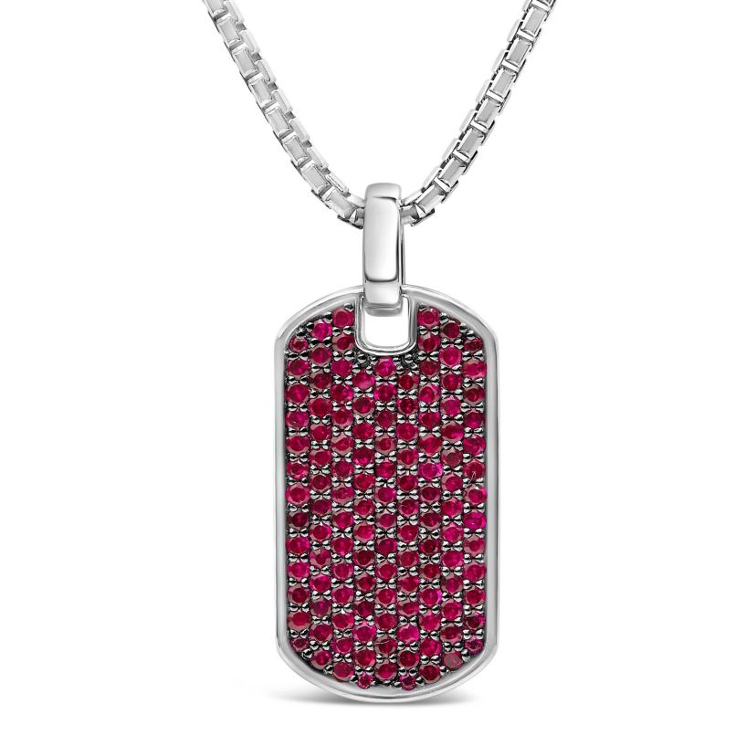 Lab Created Mens .925 Sterling Silver Created Red Ruby Dog Tag Pendant Necklace - 22" Inches
