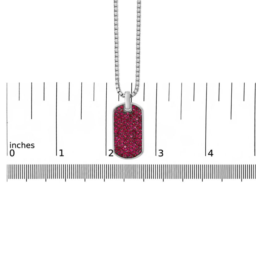 Lab Created Mens .925 Sterling Silver Created Red Ruby Dog Tag Pendant Necklace - 22" Inches