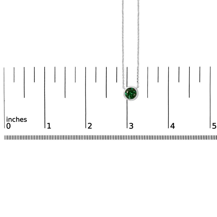 Lab Created Silver 7MM Bezel Set Created Green Emerald Pendant Necklace - 18" Inches