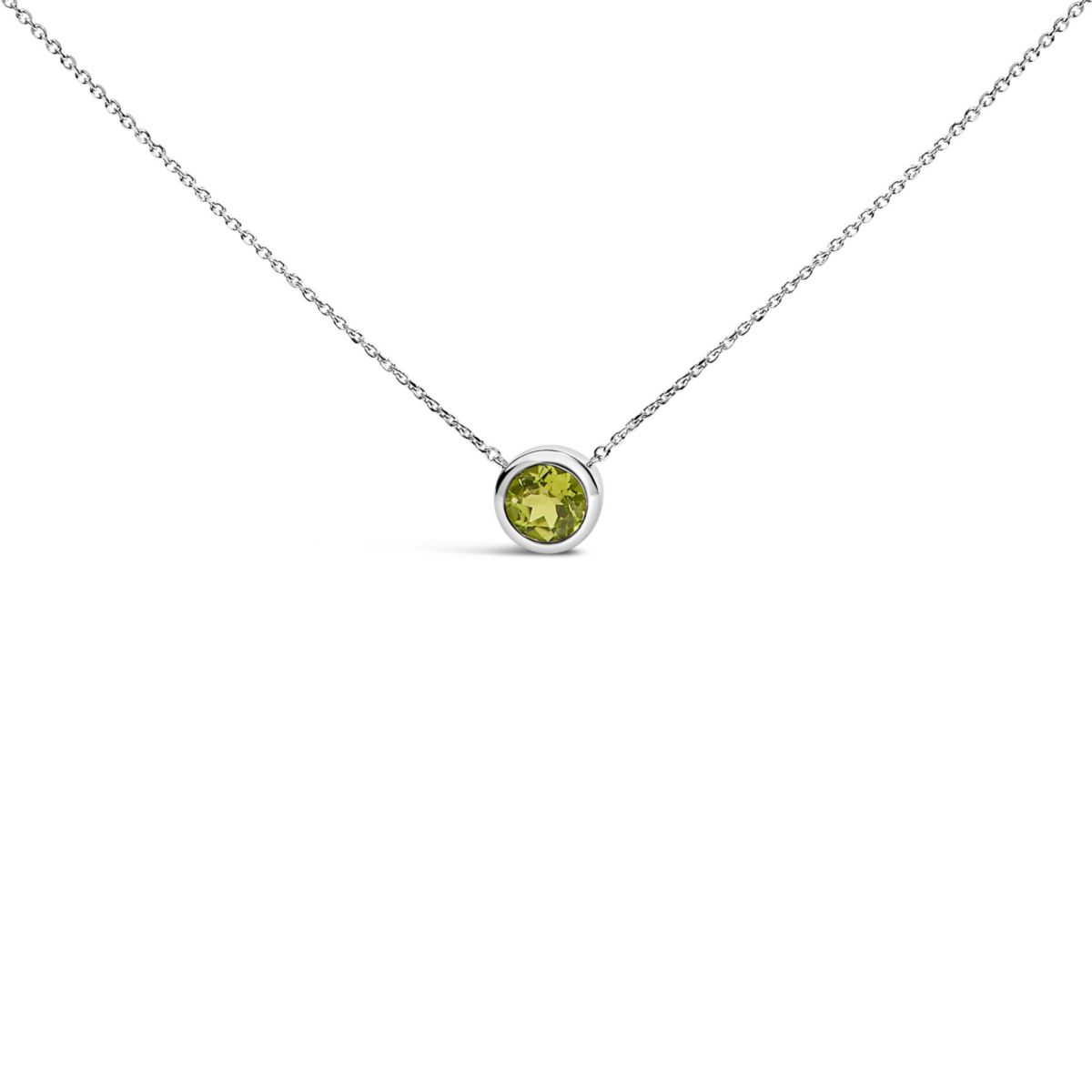 Lab Created Silver 7MM Bezel Set Created Green Peridot Pendant Necklace - 18" Inches