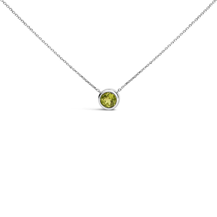 Lab Created Silver 7MM Bezel Set Created Green Peridot Pendant Necklace - 18" Inches