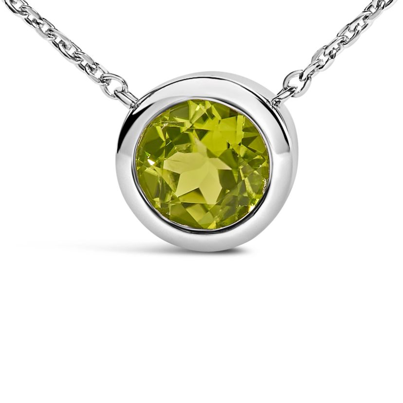 Lab Created Silver 7MM Bezel Set Created Green Peridot Pendant Necklace - 18" Inches