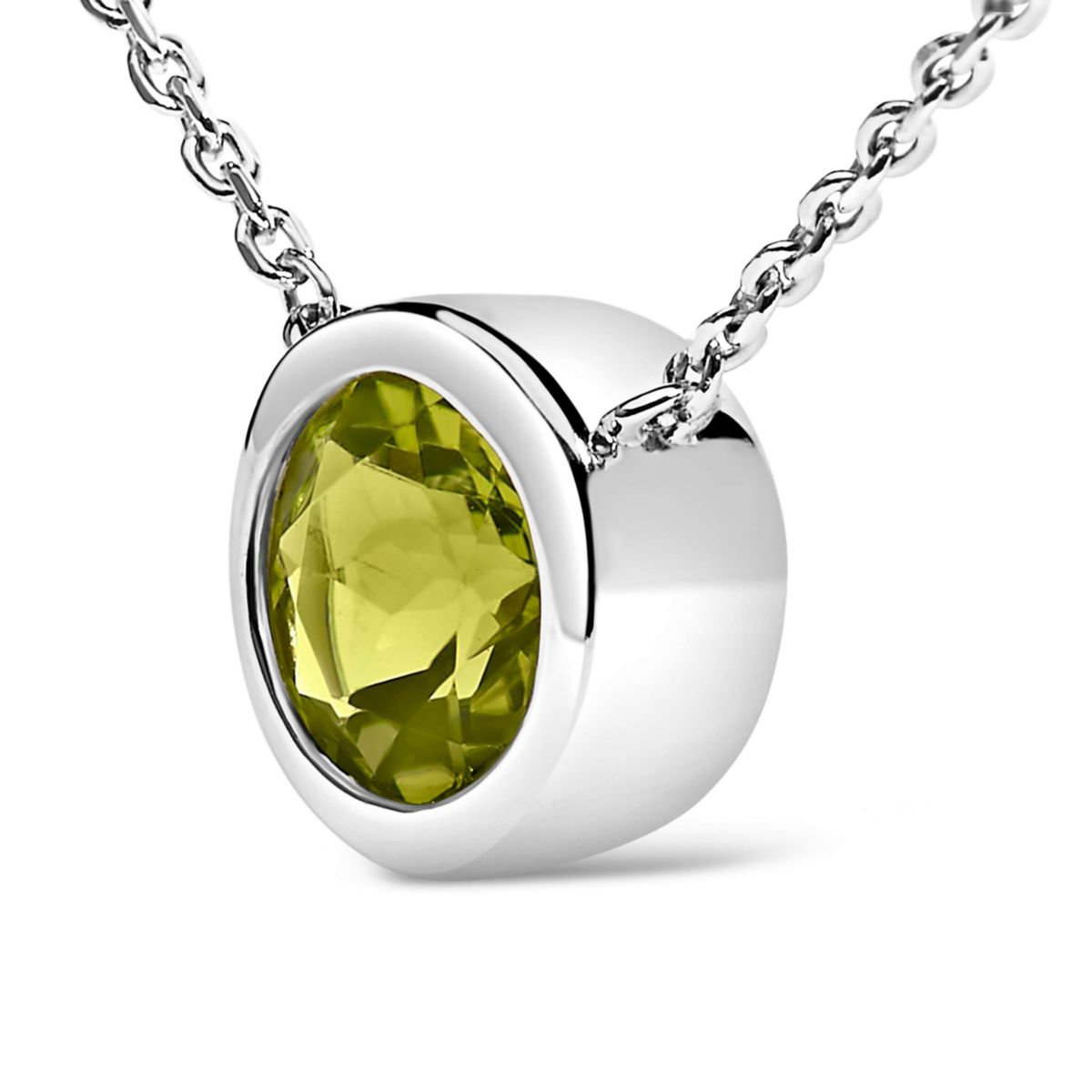 Lab Created Silver 7MM Bezel Set Created Green Peridot Pendant Necklace - 18" Inches