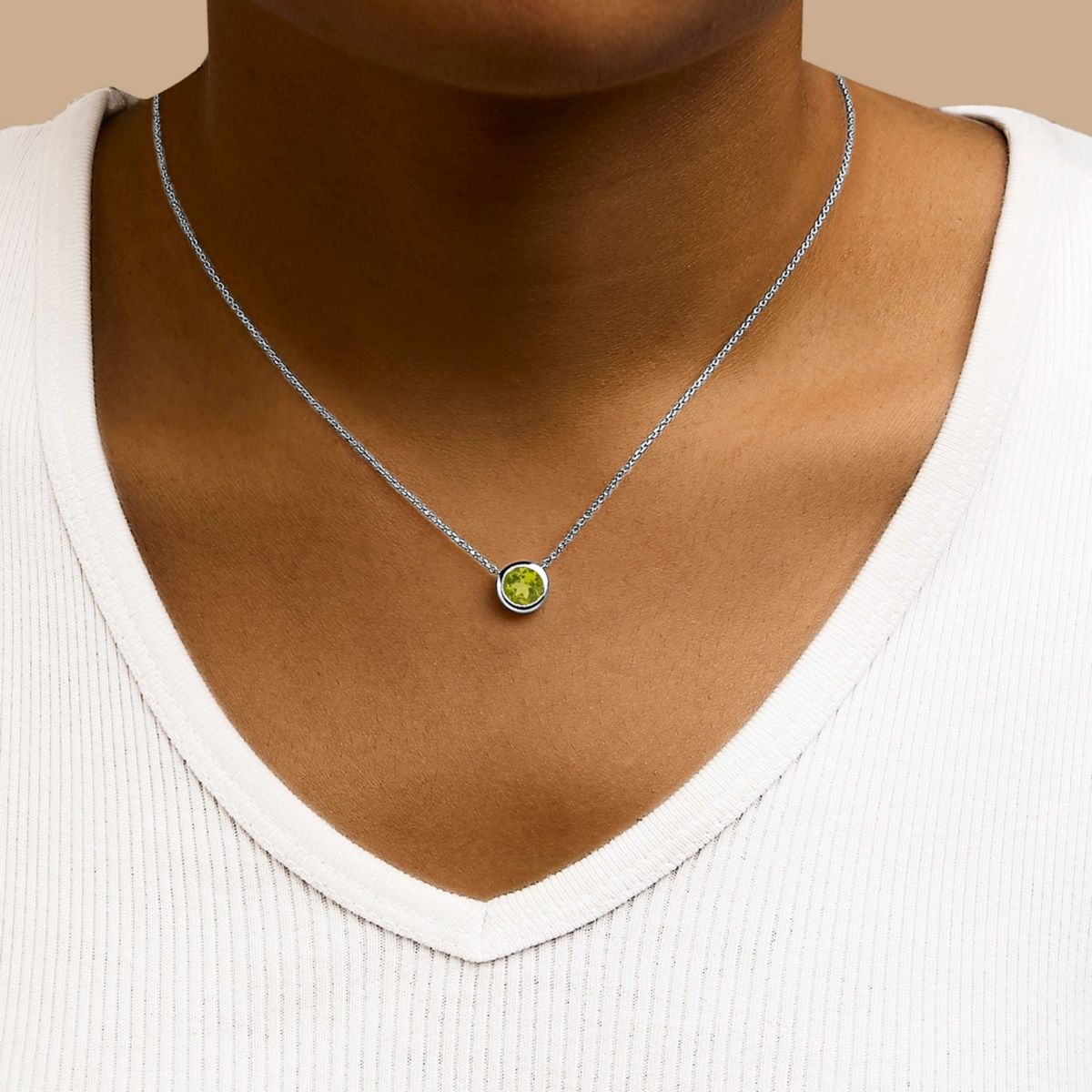 Lab Created Silver 7MM Bezel Set Created Green Peridot Pendant Necklace - 18" Inches