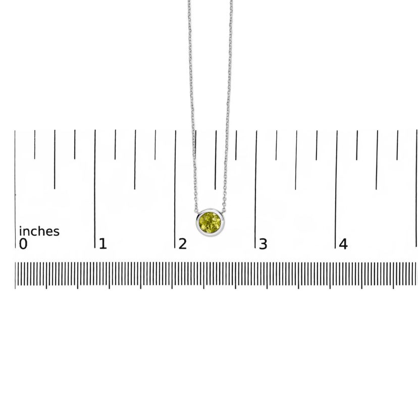 Lab Created Silver 7MM Bezel Set Created Green Peridot Pendant Necklace - 18" Inches