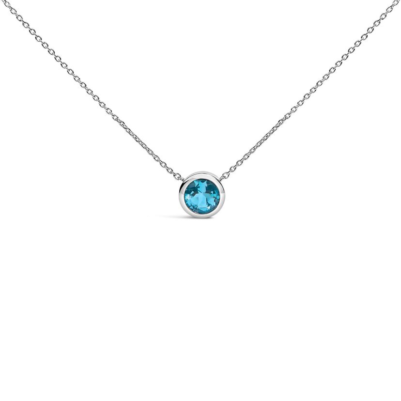 Lab Created .925 Sterling Silver 7MM Bezel Set Created Blue Topaz Pendant Necklace - 18" Inches