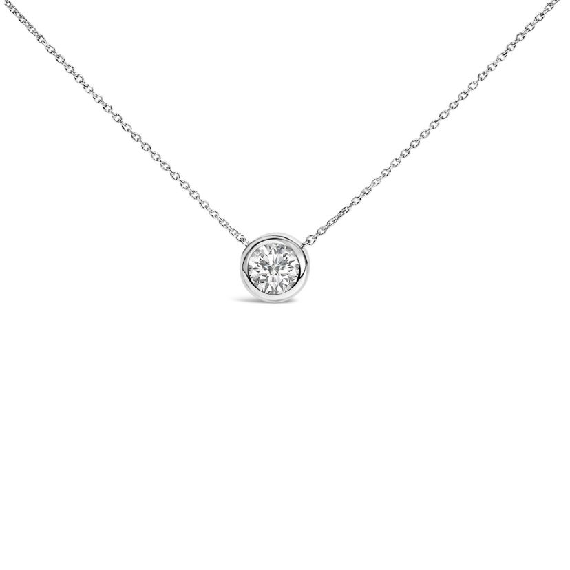Lab Created Silver 7MM Bezel Set Created White Sapphire Pendant Necklace - 18" Inches