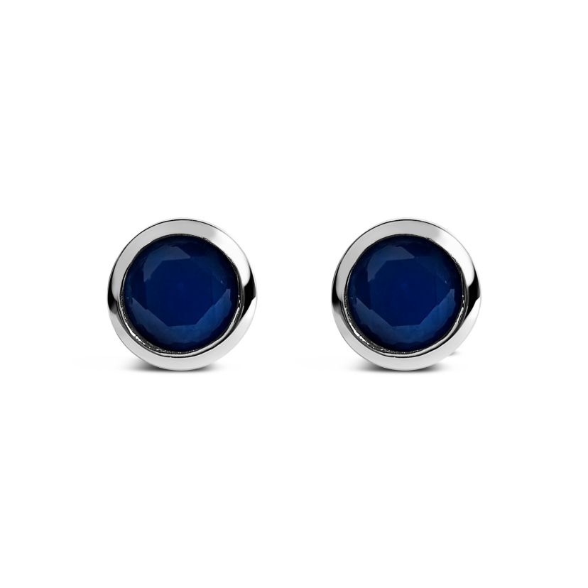 Silver 6MM Bezel Created Blue Sapphire Solitaire Stud Earrings