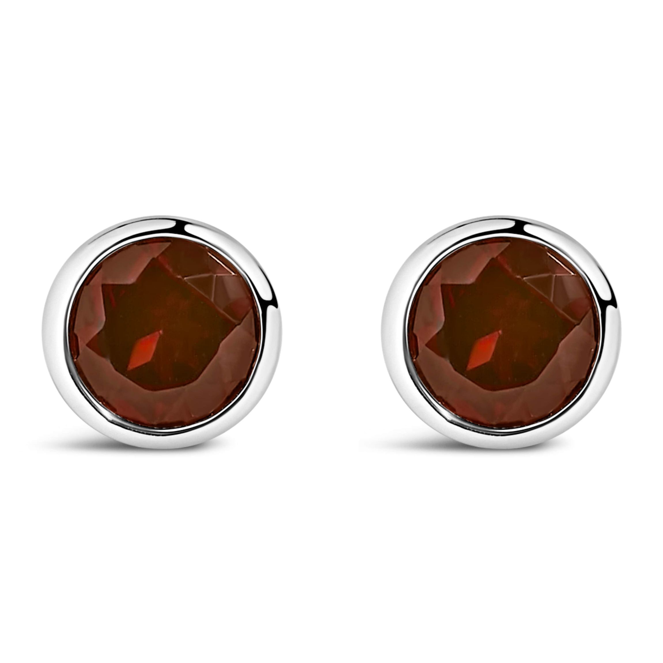 Silver 6MM Bezel Created Red Garnet Solitaire Stud Earrings
