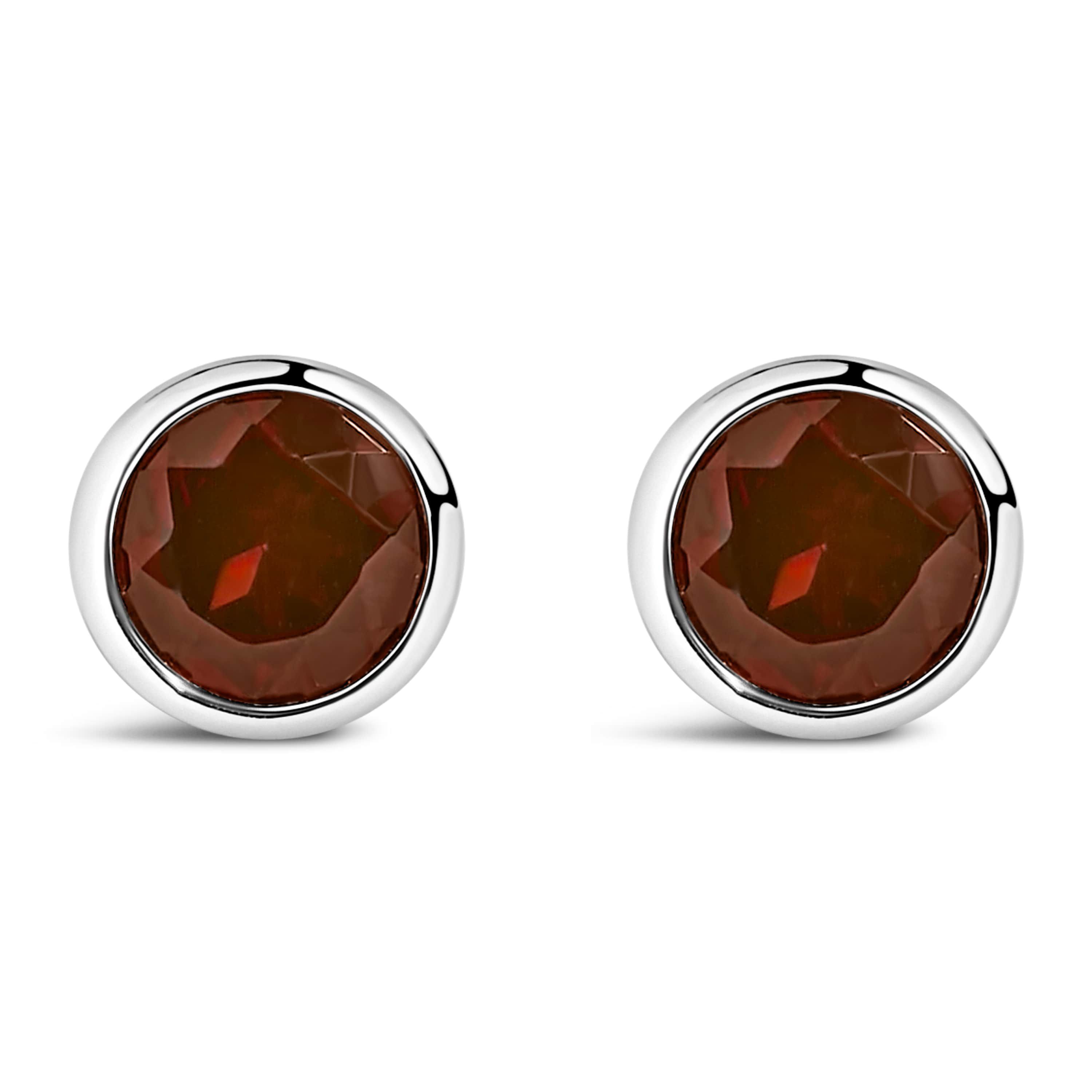 Silver 6MM Bezel Created Red Garnet Solitaire Stud Earrings