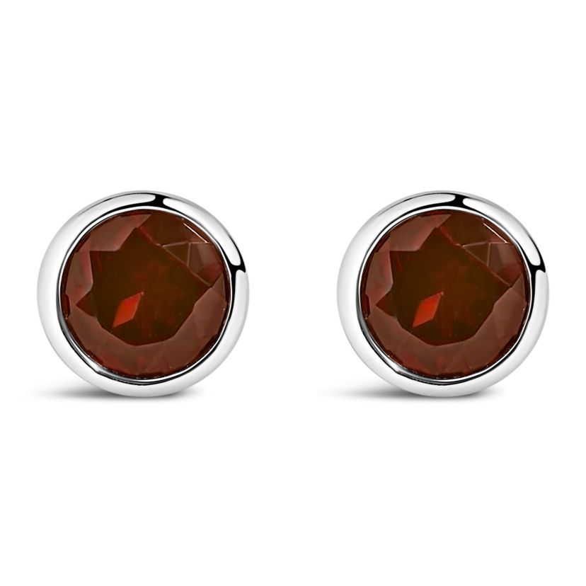 Silver 6MM Bezel Created Red Garnet Solitaire Stud Earrings