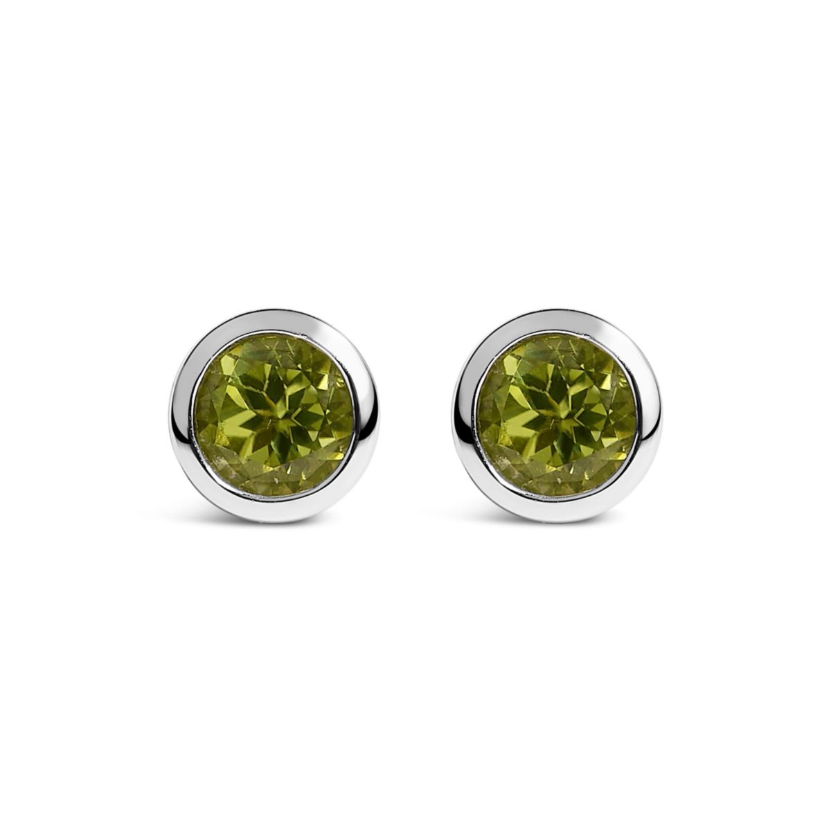 Silver 6MM Bezel Created Green Peridot Solitaire Stud Earrings