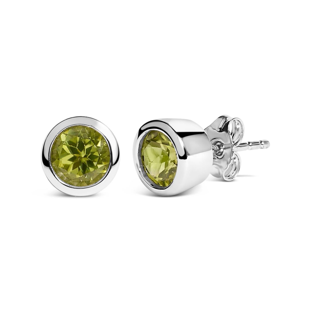 Silver 6MM Bezel Created Green Peridot Solitaire Stud Earrings