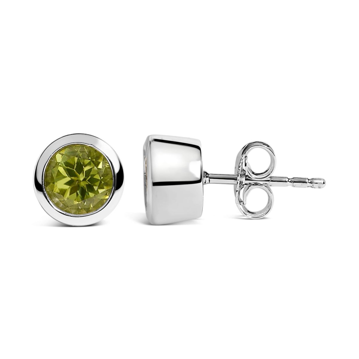 Silver 6MM Bezel Created Green Peridot Solitaire Stud Earrings