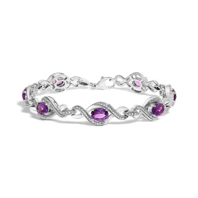 Haus of Brilliance Silver 1/10 Cttw Diamond and 7X5MM Oval Amethyst Cross Tennis Bracelet
