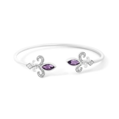 Haus of Brilliance Silver 8X4MM Marquise Purple Amethyst and Diamond Bangle, 7 in