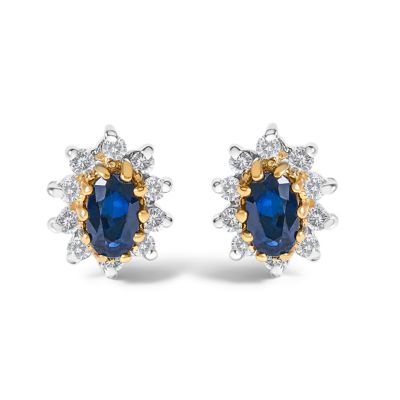 Haus of Brilliance 14K Yellow Gold 1/4 Cttw Diamond and Sapphire Sunburst Halo Stud Earrings