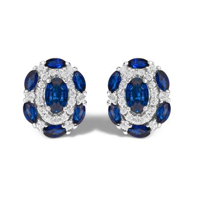 Haus of Brilliance 14K White Gold Blue Sapphire and Diamond Vintage Style Stud Earrings