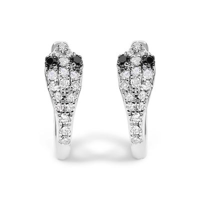 Haus of Brilliance 10K White Gold 1/5 Cttw Diamond Snake Eyes Huggy Hoop Earrings