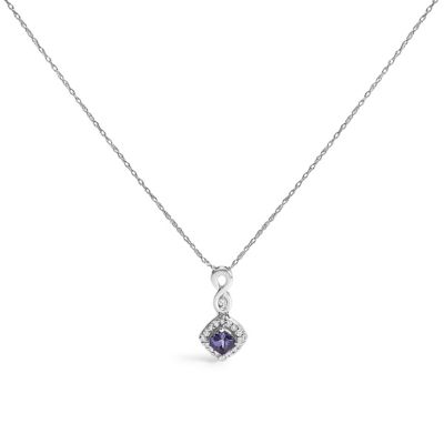 Haus of Brilliance 10K White Gold Blue Purple Tanzanite and Diamond Accent Drop Pendant Necklace