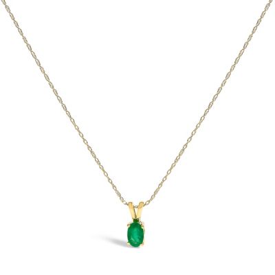 Haus of Brilliance 14K Yellow Gold Oval Green Emerald Solitaire Pendant Necklace - 18" Inches, 18 in