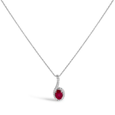 Haus of Brilliance 10K White Gold Red Ruby and Diamond Accent Teardrop Pendant Necklace - 18" Inches