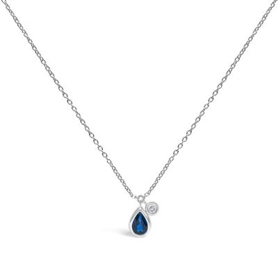Haus of Brilliance 14K White Gold Pear Blue Sapphire and Diamond Charm Pendant Necklace - 18" Inches, 18 in
