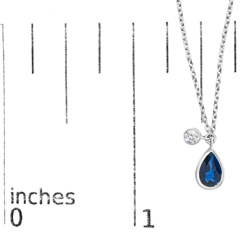 14K White Gold Pear Blue Sapphire and Diamond Charm Pendant Necklace - 18" Inches