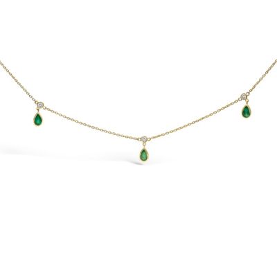 Haus of Brilliance 10K Yellow Gold Dangling Green Emerald and Diamond Station Necklace - 18" Inches