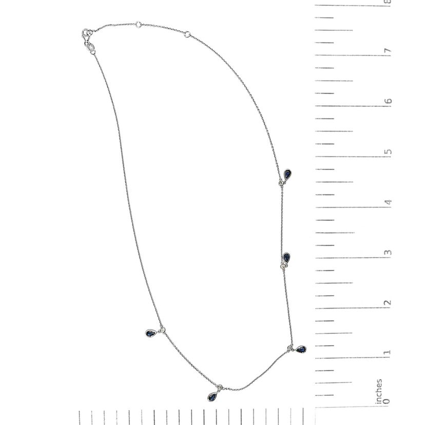 10K White Gold Dangling Blue Sapphire and Diamond Station Necklace - 18" Inches