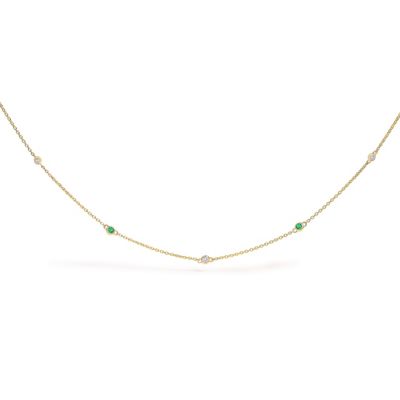 Haus of Brilliance 14K Yellow Gold Bezel Set Alternating Green Emerald and Diamond Station Necklace