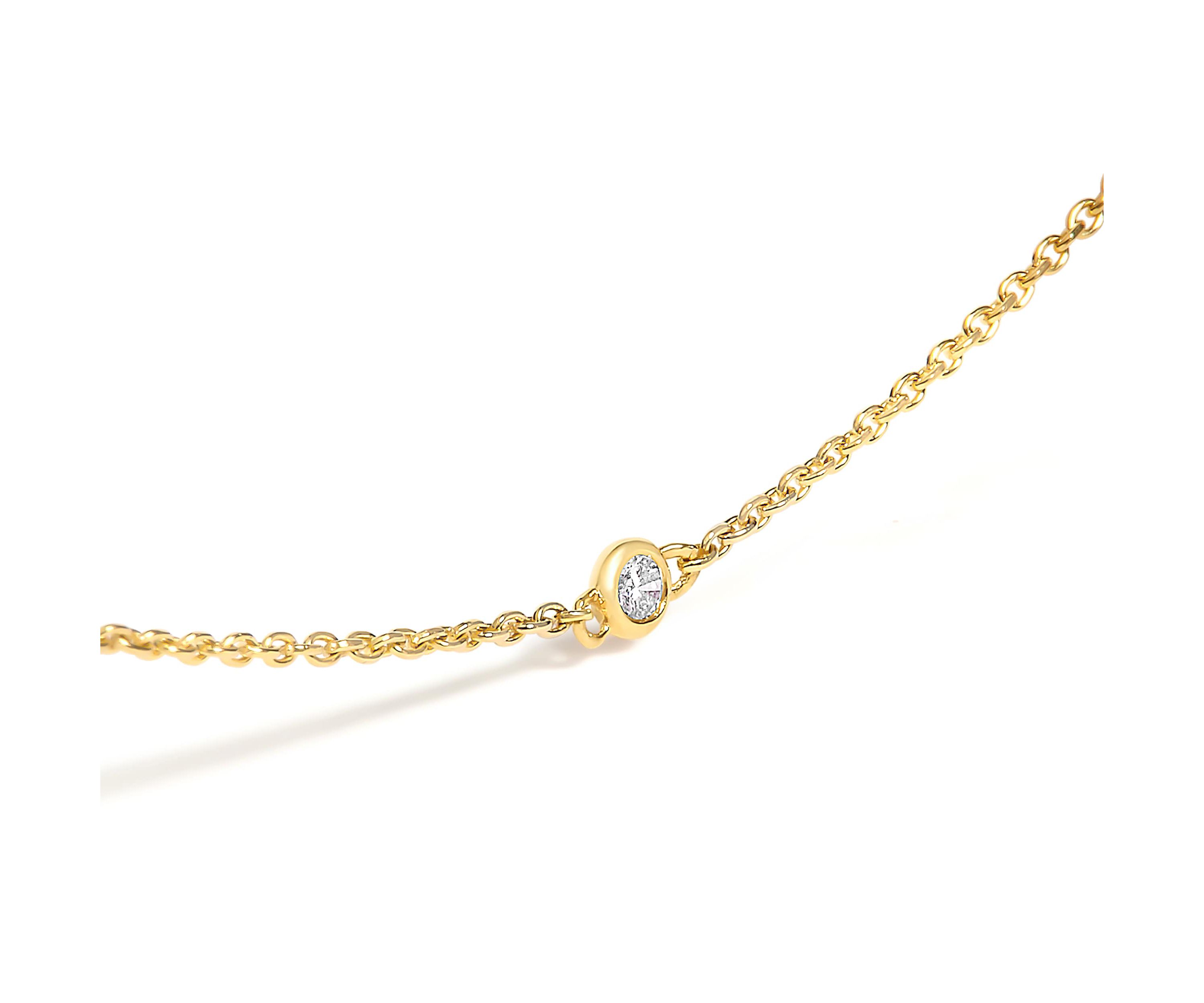 14K Yellow Gold Bezel Set Alternating Green Emerald and Diamond Station Necklace