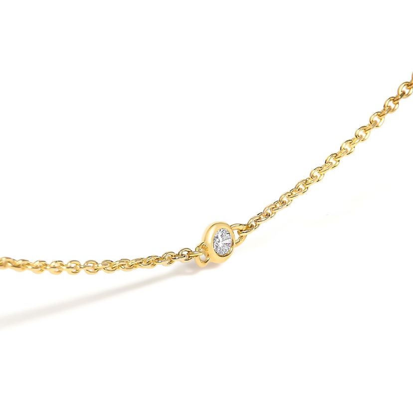 14K Yellow Gold Bezel Set Alternating Green Emerald and Diamond Station Necklace