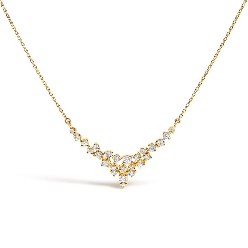 14K Yellow Gold 1/2 Cttw Diamond Scattered "V" Necklace - 18" Inches
