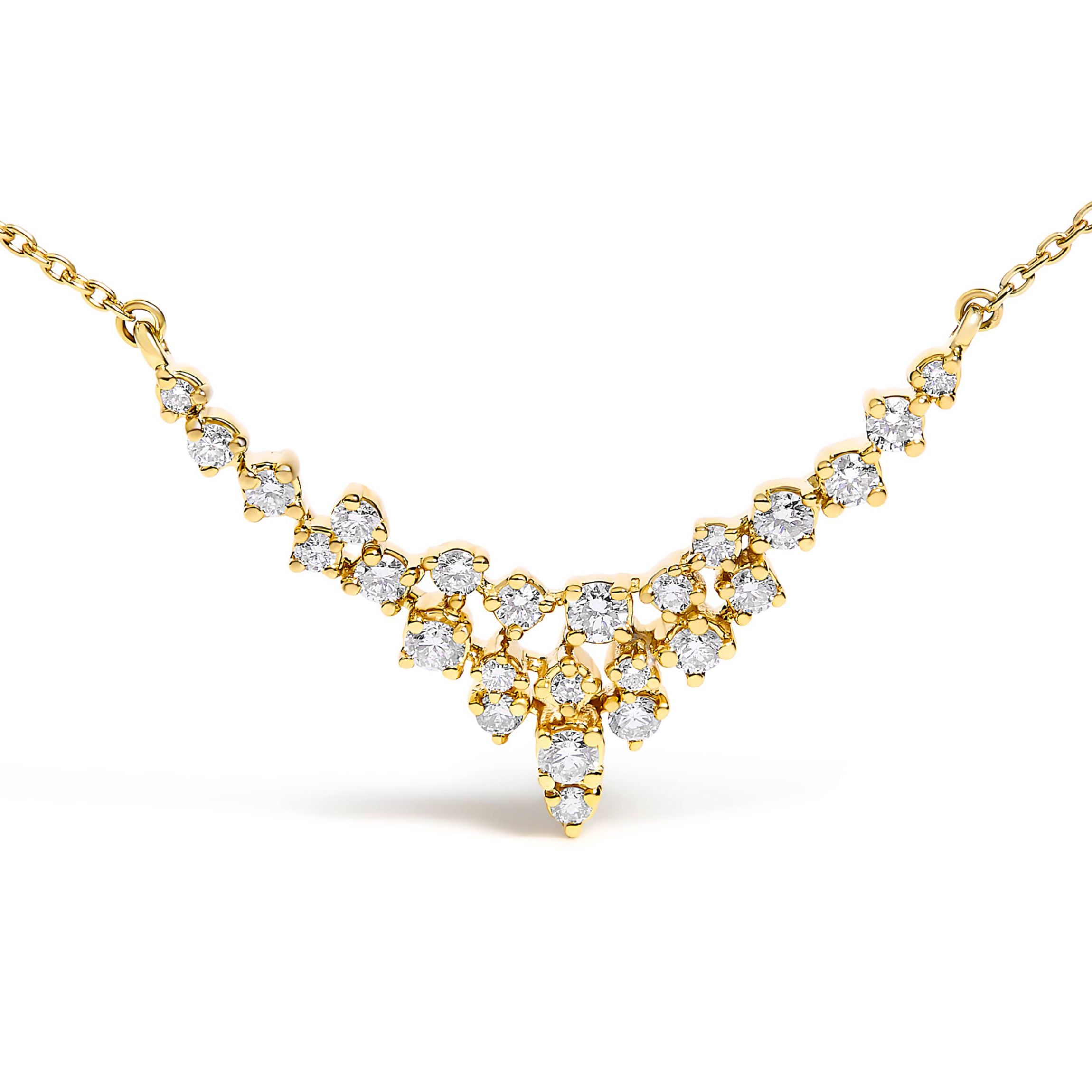 14K Yellow Gold 1/2 Cttw Diamond Scattered "V" Necklace - 18" Inches