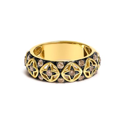 Haus of Brilliance 10K Yellow Gold Plated Sterling Silver 1/2 Cttw Champagne Diamond Star Motif Band Ring, 7
