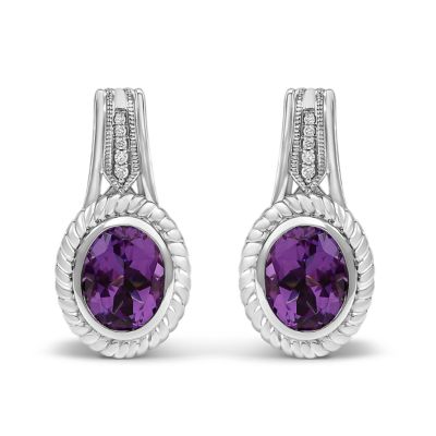 Haus of Brilliance Sterling Silver Oval Purple Amethyst and Diamond Accent Rope Design Drop Earrings