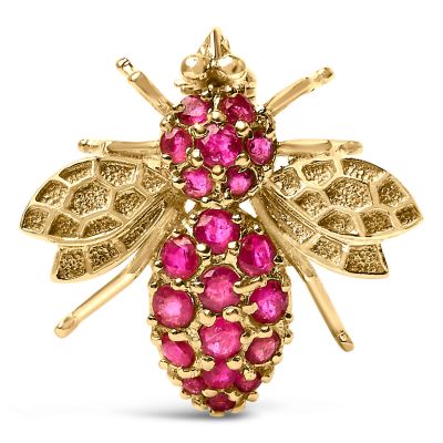 Haus of Brilliance 14K Yellow Gold Red Ruby Bee Brooch Pin