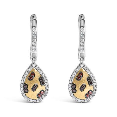 Haus of Brilliance 10K Yellow Gold Plated Sterling Silver 1/3 Cttw Multi Color Diamond Pear Shape Dangle Earrings