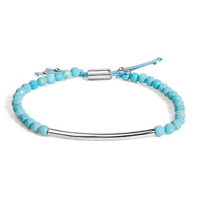 Haus of Brilliance Sterling Silver Turquoise Beads Station Bracelet with Bolo Clasp