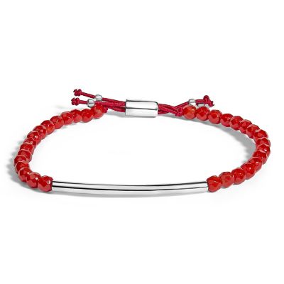 Haus of Brilliance Sterling Silver Red Jasper Bead Station Bracelet with Bolo Clasp