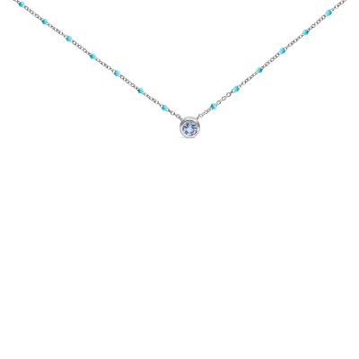 Haus of Brilliance Sterling Silver Bezel Set Light Blue Aquamarine and Enamel Bead Chain Necklace, 18 in