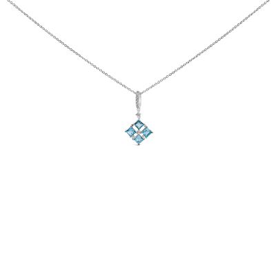 Haus of Brilliance Sterling Silver Blue Topaz and White Sapphire Square Motif Pendant Necklace 18 Inch