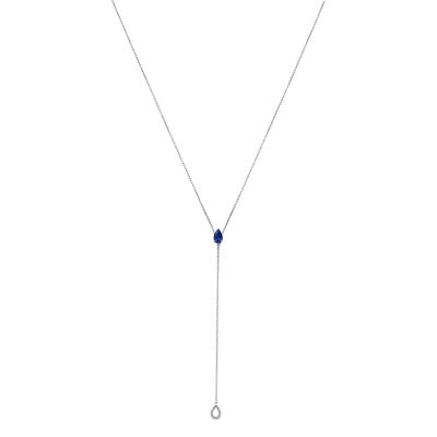 Haus of Brilliance Sterling Silver Created Blue Sapphire and Diamond Accent Y Necklace
