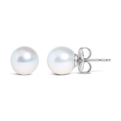 Haus of Brilliance 14K Gold 7-7.5MM Akoya Cultured Pearl Solitaire Stud Earrings, White
