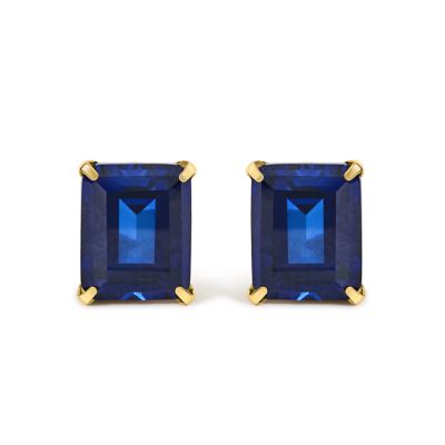Haus of Brilliance 18K Yellow Gold 10x8 MM Lab Created Blue Sapphire Emerald Cut Solitaire Stud Earrings