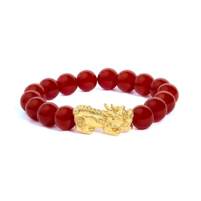 Haus of Brilliance 18K Yellow Gold Dragon Charm Red Agate Beaded Charm Bracelet, 7.25 in