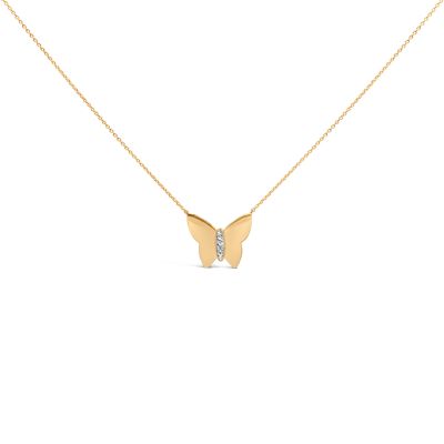 Haus of Brilliance Gold Vermeil Diamond Accent Butterfly Pendant Necklace, Silver, 18 in